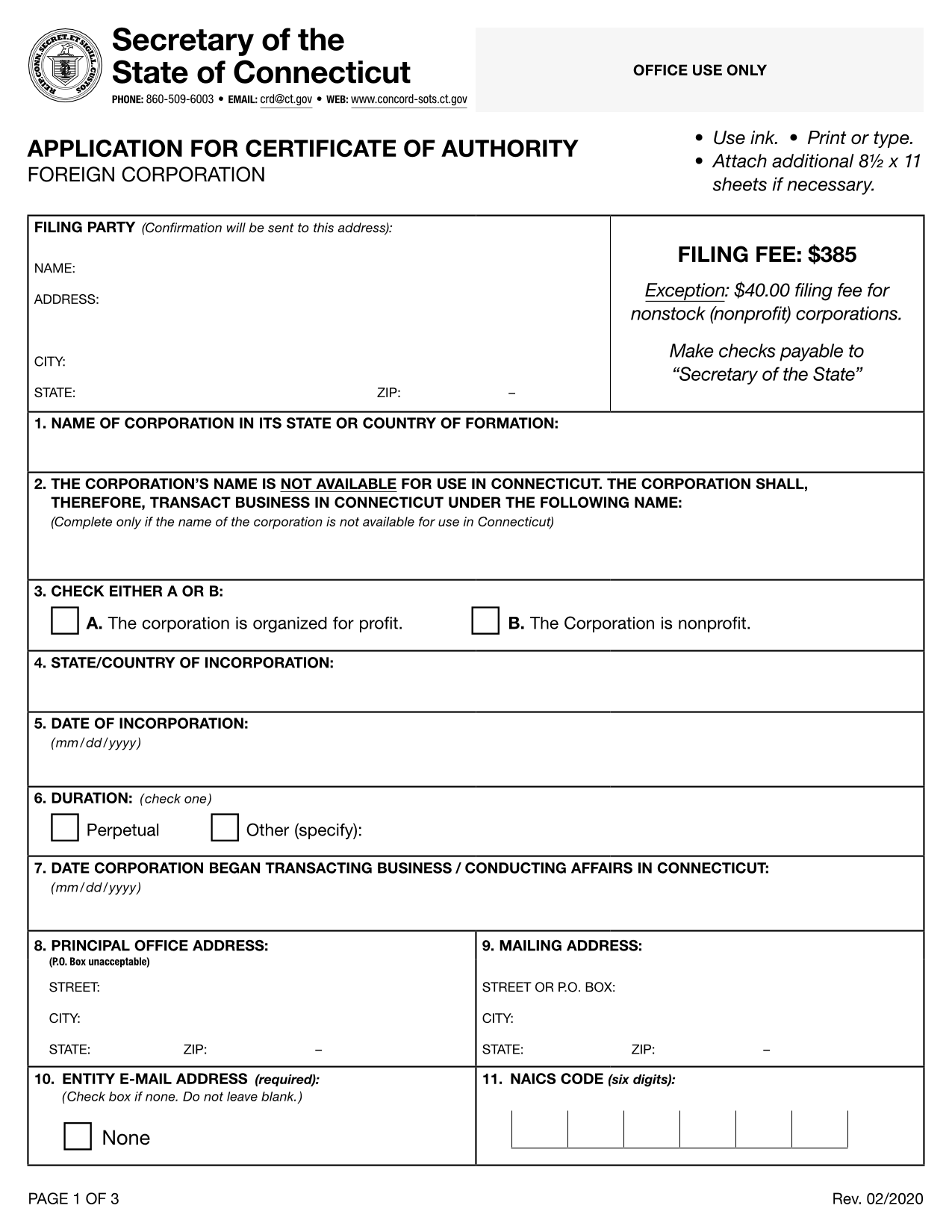 connecticut-foreign-corporation-application-for-certificate-of-authority-