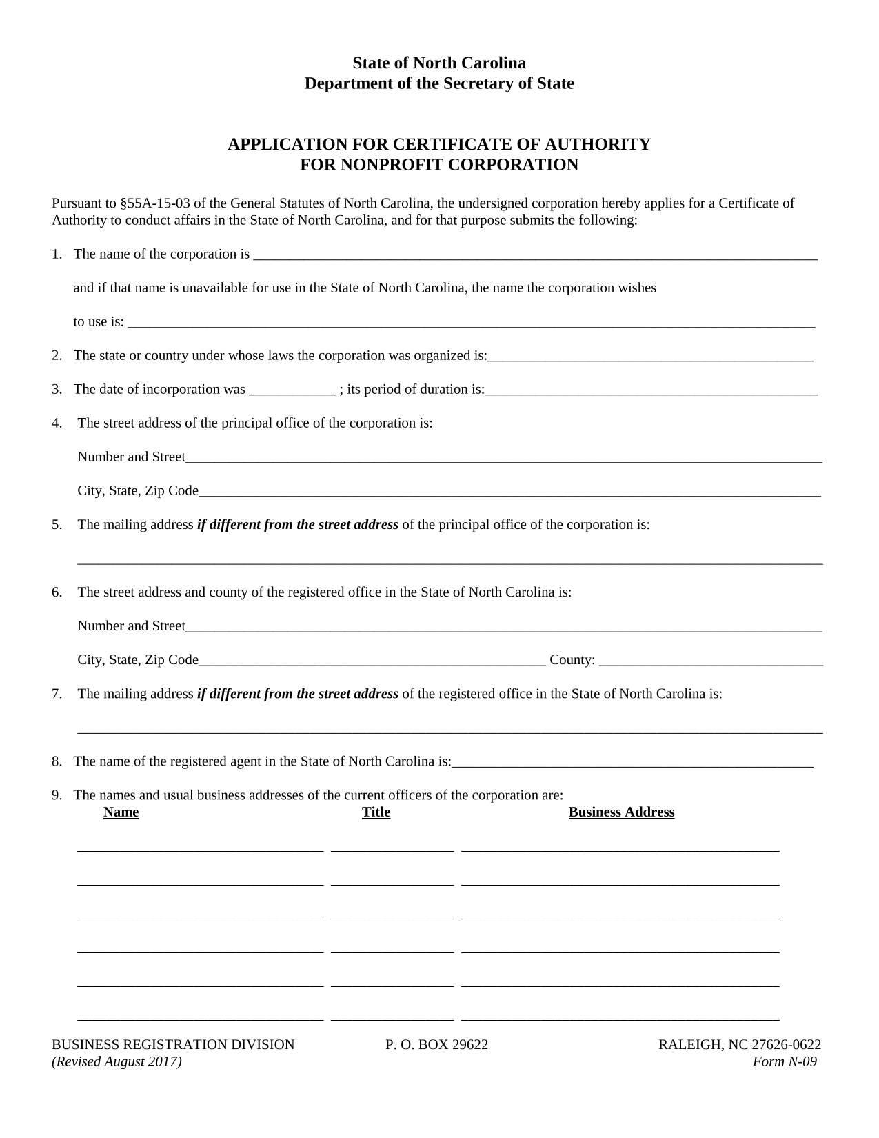 north-carolina-foreign-nonprofit-application-for-certificate-of-authority