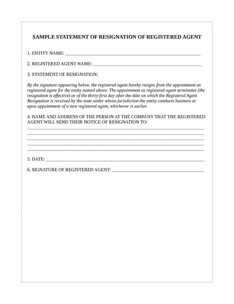 Resignation of Registered Agent - Sample Form