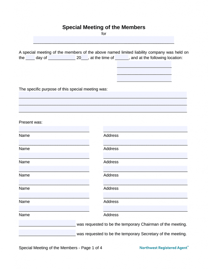 LLC Special Meeting Minutes