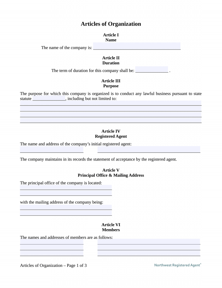 LLC Articles of Organization - Free Template