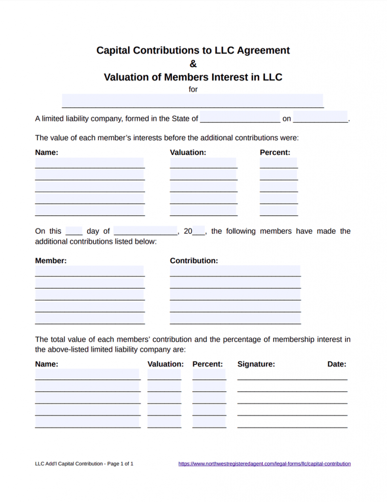 LLC Capital Contribution Agreement Template - Free Download