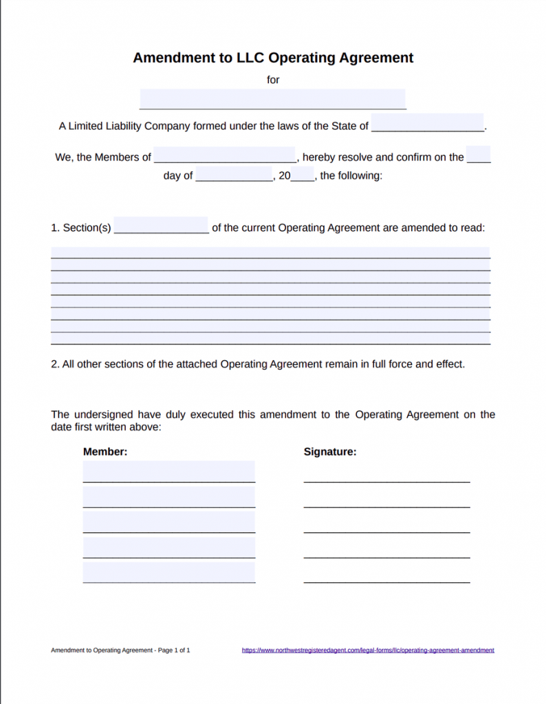 Amendment to LLC Operating Agreement Template - Free Download