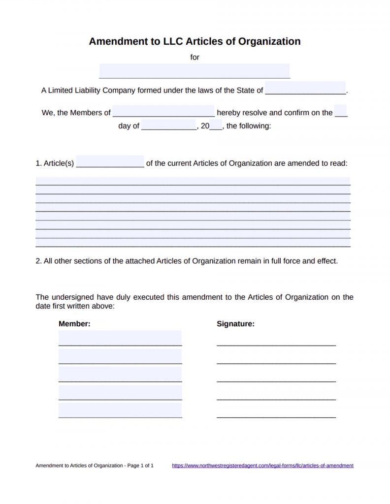 Amendment to Articles of Organization Template - Free Download