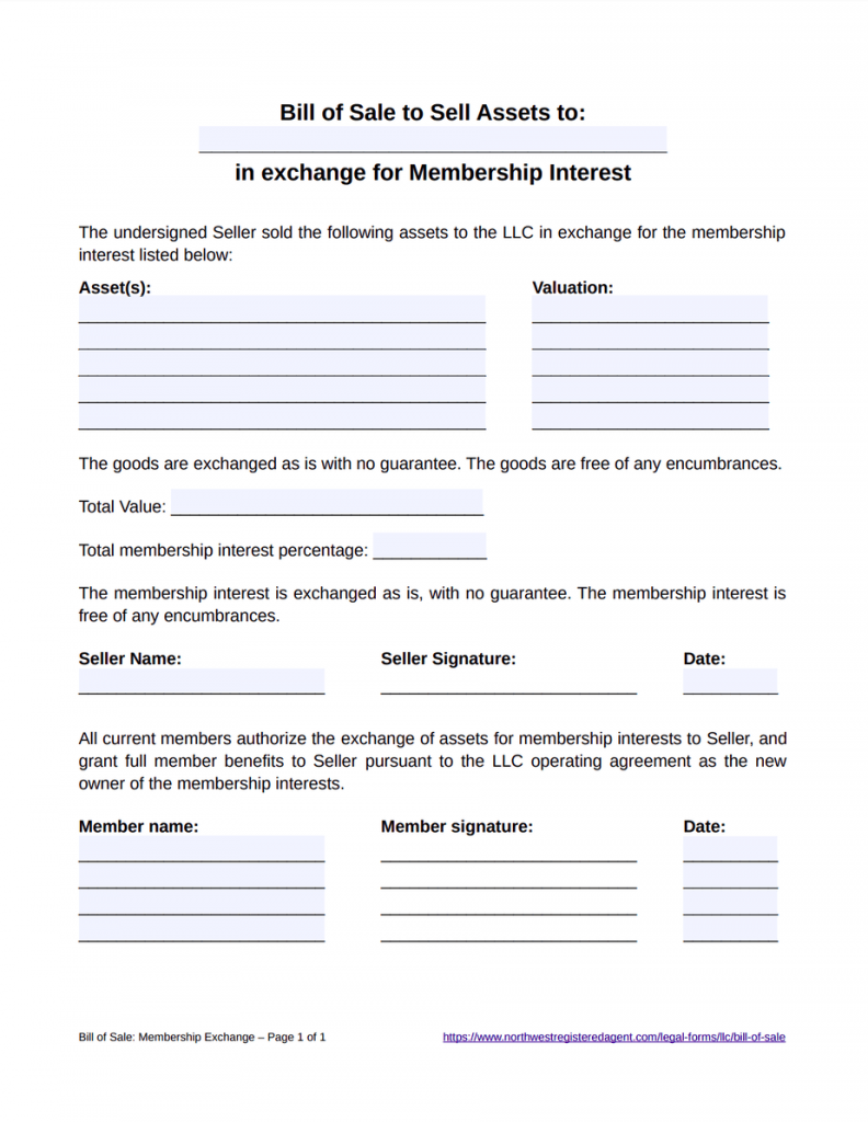 Bill of Sale Template for LLC Membership Interest - Free Download