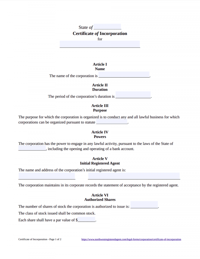 Delaware Certificate of Incorporation Template - Free Download