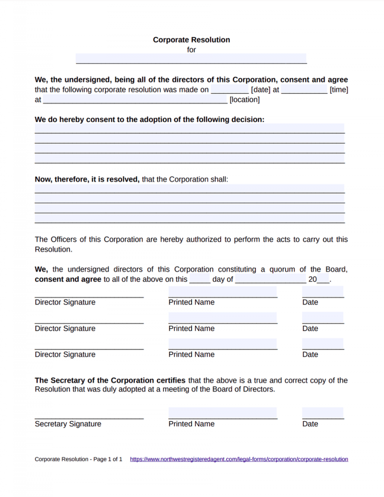 Corporate Resolution Template - Free Download