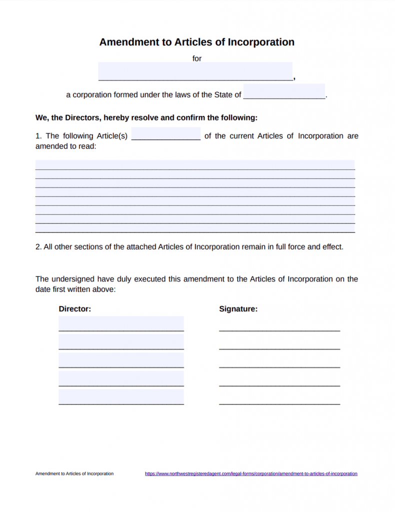 Articles of Incorporation Amendment