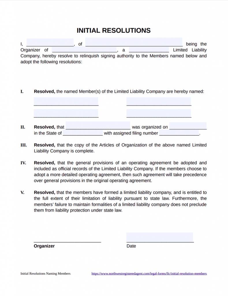 Member-Managed LLC Initial Resolutions