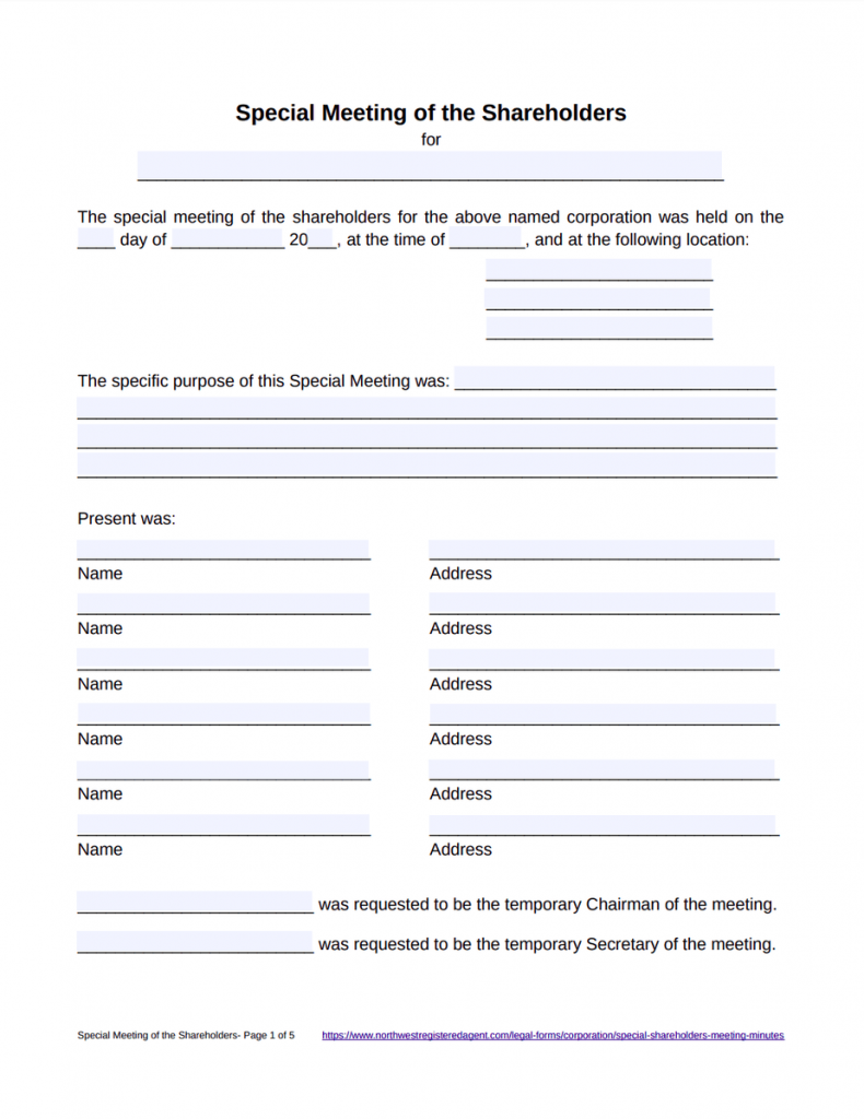 Special Meeting Minutes of Shareholders