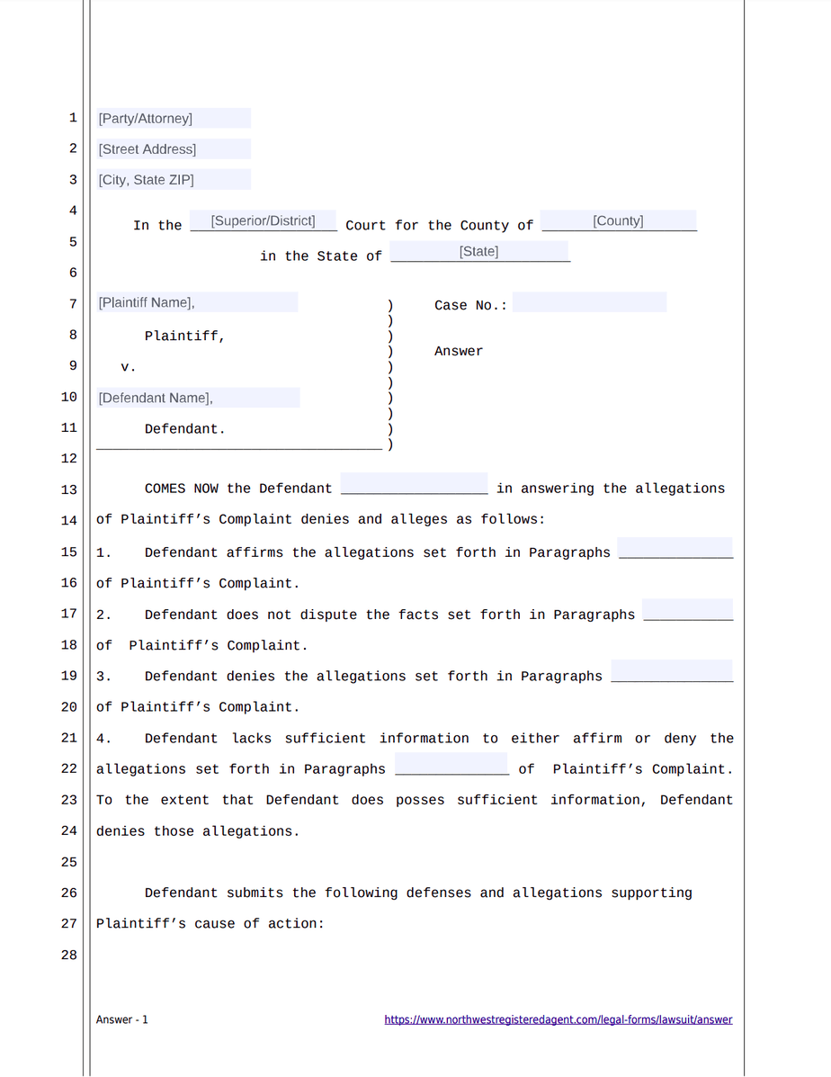 Legal Response Template Printable Templates