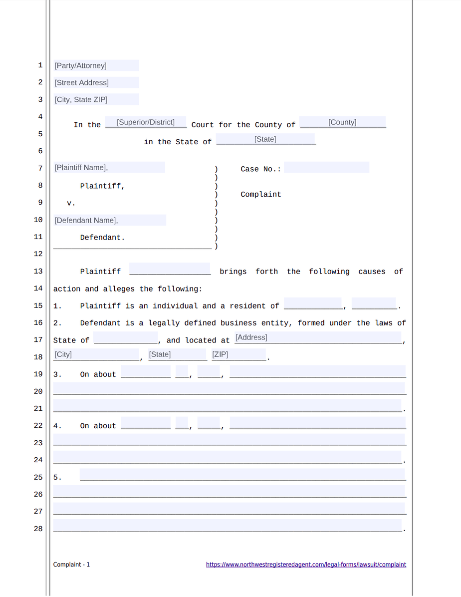 Lawsuit Complaint Template