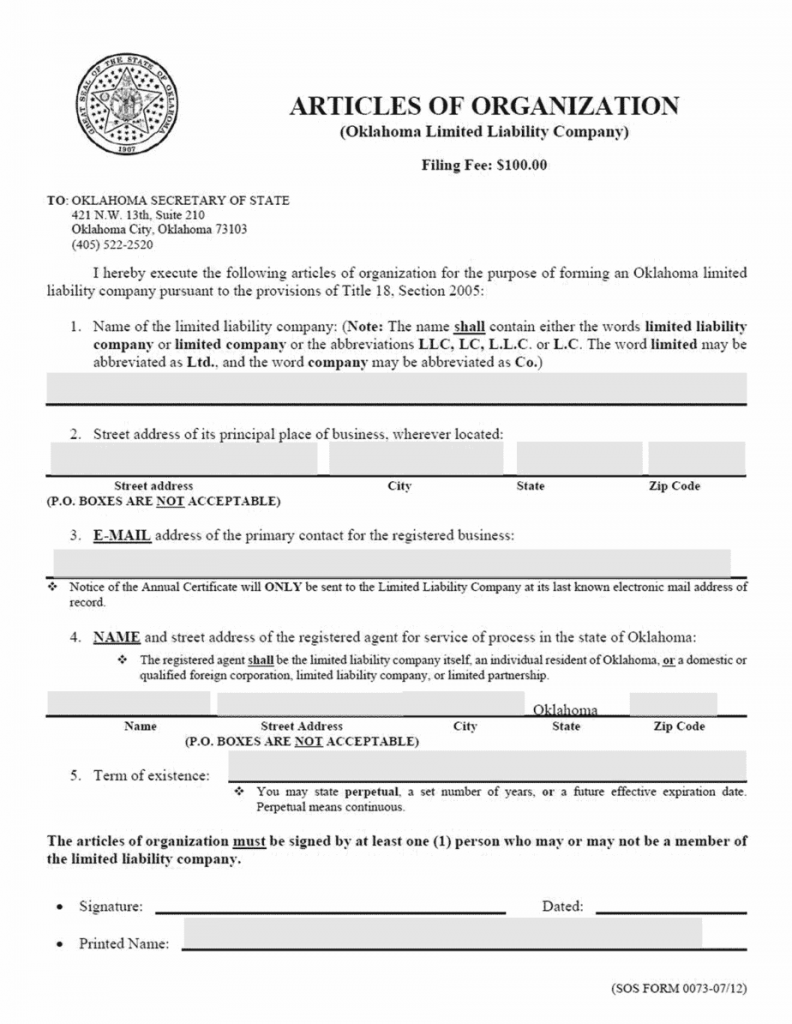 Oklahoma LLC Articles of Organization