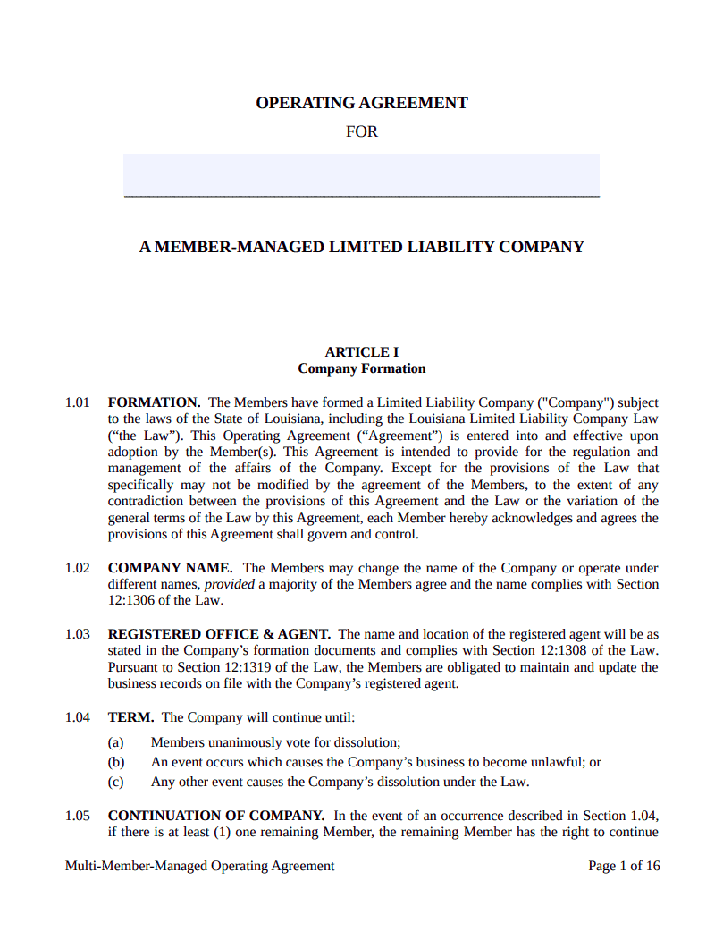 Single member Llc Louisiana LLC Bible