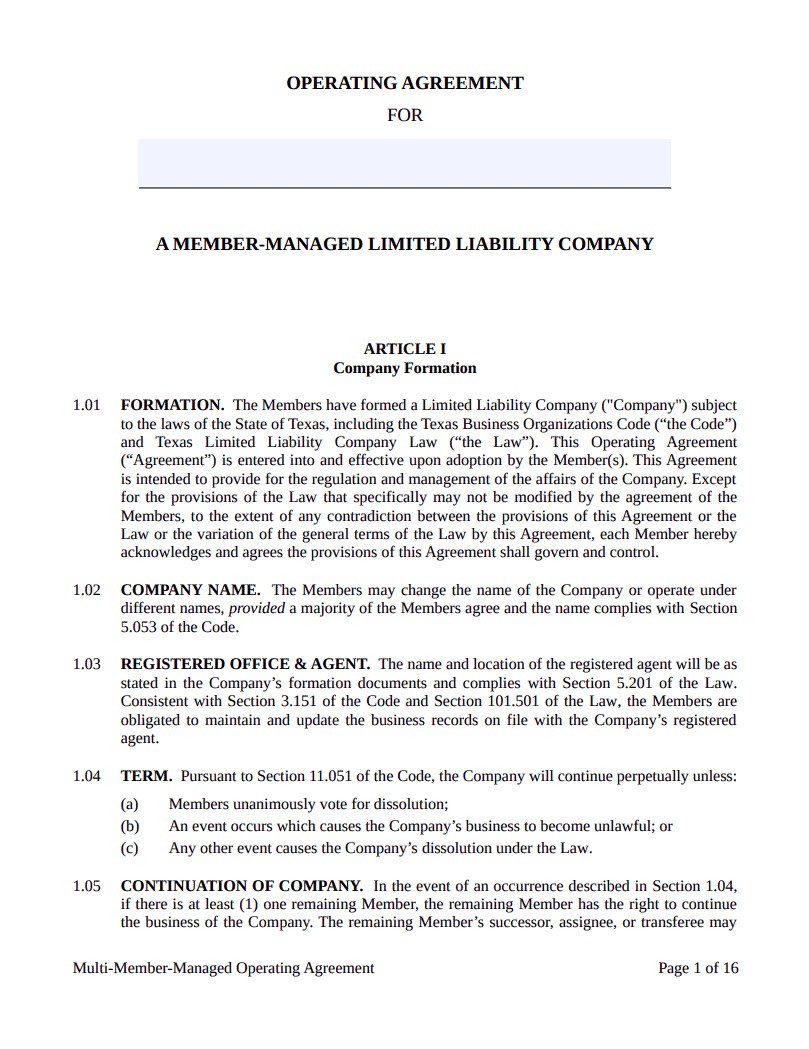 Texas Llc Operating Agreement Template Www inf inet