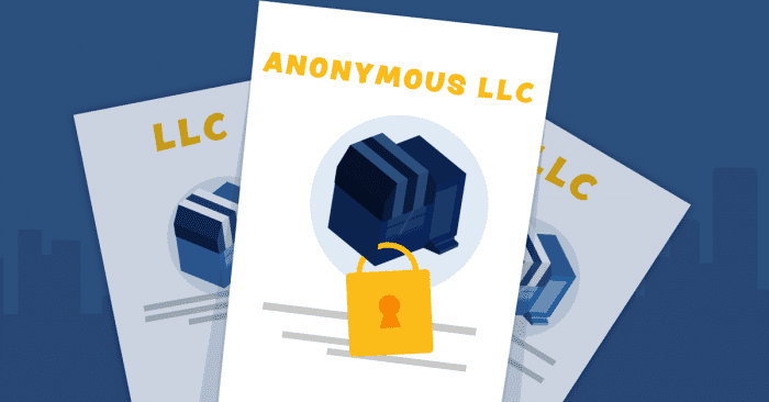 A sheet of paper with "Anonymous LLC" printed at the top and an image of a building with a large locked attached to its front