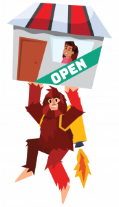 Bigfoot lifting an open business with his rocket