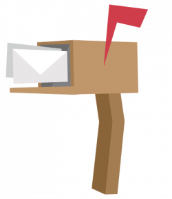 An open mailbox with a red flag on top and two letters inside.