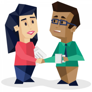 Graphic of a man and woman shaking hands