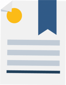 A white document with a gold seal, dark blue ribbon, and light blue horizontal lines.