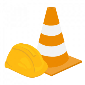 Orange Construction cone over a yellow helmet